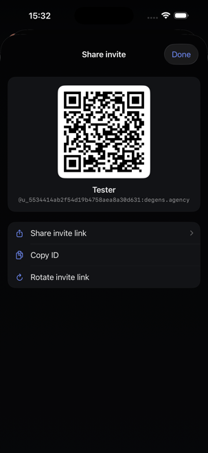 degenerates invite sharing screen with invite preview and invite controls